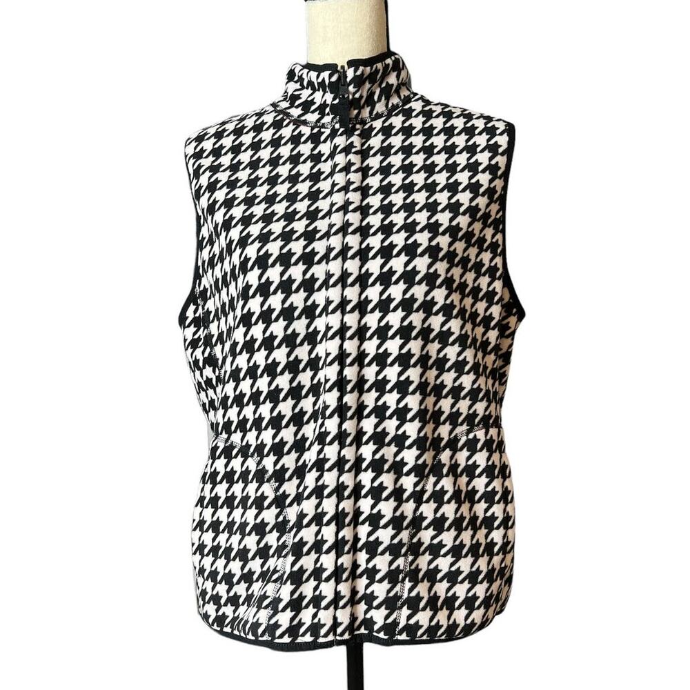 Kim Rogers Fleece Zip-up Reversible Vest Black White Houndstooth and Red Size PL